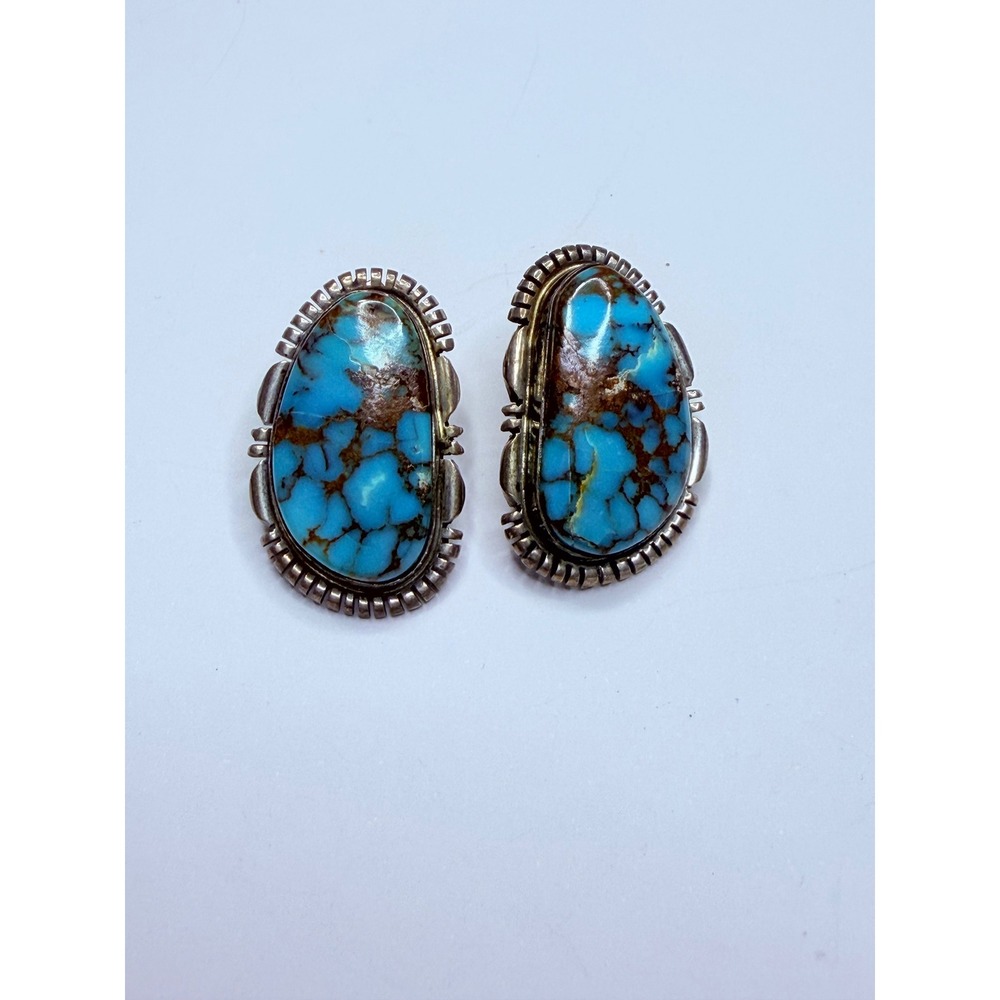 Esther Spencer Navajo Sterling Silver Turquoise Statement Earrings